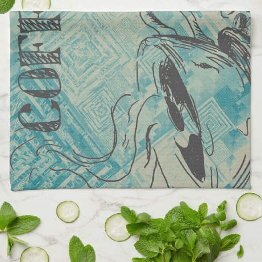 Modern Coffee Art Sketch Blue Geschirrtuch (Gefaltet)