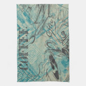 Modern Coffee Art Sketch Blue Geschirrtuch (Vertikal)