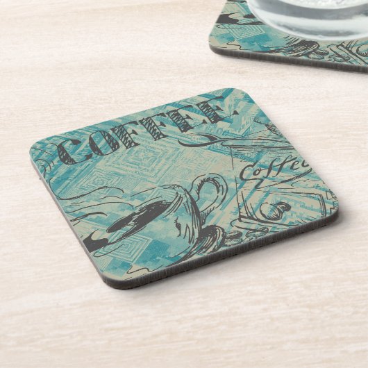 Modern Coffee Art Sketch Blue Getränkeuntersetzer (Linke Seite)