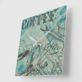 Modern Coffee Art Sketch Blue Quadratische Wanduhr (Winkel)