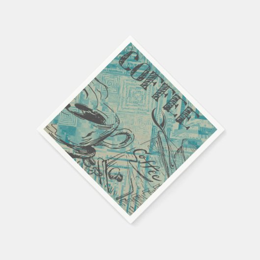 Modern Coffee Art Sketch Blue Serviette (Ecke)