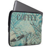 Modern Coffee Lovers Cafe Art Sketch Blue Laptopschutzhülle (Vorne Rechts)