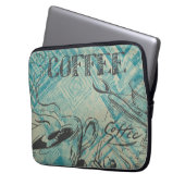 Modern Coffee Lovers Cafe Art Sketch Blue Laptopschutzhülle (Vorderseite Links)