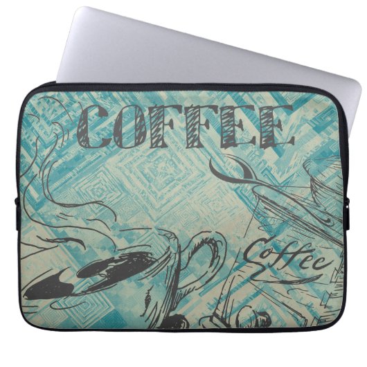 Modern Coffee Lovers Cafe Art Sketch Blue Laptopschutzhülle (Vorderseite)