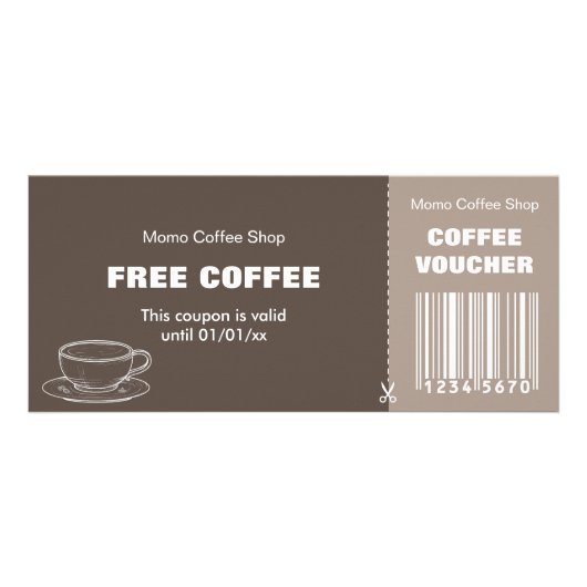 Modern Coffee Shop Voucher Card mit Barcode Werbekarte (Vorne)