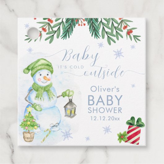 Modern Cold Outside Floral Snowman Baby Shower Geschenkanhänger (Vorderseite)