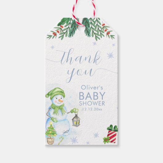 Modern Cold Outside Floral Snowman Baby Shower Geschenkanhänger (Vorderseite)