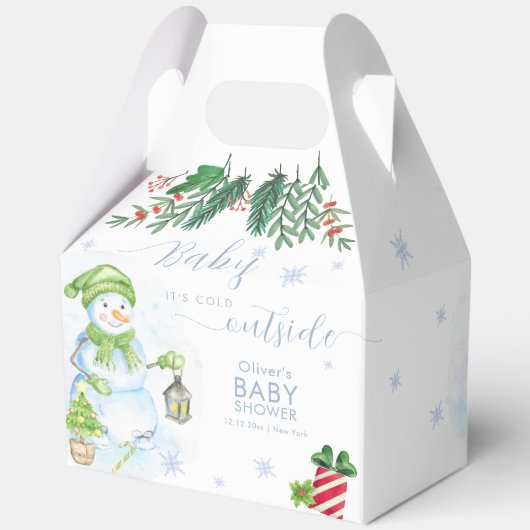 Modern Cold Outside Floral Snowman Baby Shower  Geschenkschachtel (Rückseite)