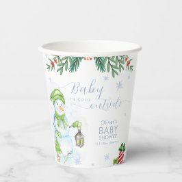 Modern Cold Outside Floral Snowman Baby Shower  Pappbecher