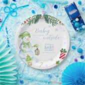 Modern Cold Outside Floral Snowman Baby Shower  Pappteller (Party)