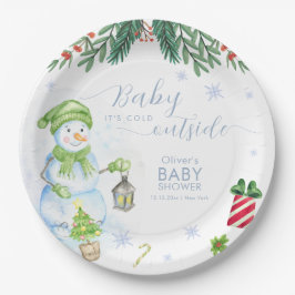 Modern Cold Outside Floral Snowman Baby Shower  Pappteller