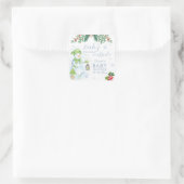 Modern Cold Outside Floral Snowman Baby Shower Quadratischer Aufkleber (Tasche)