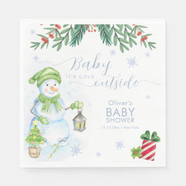 Modern Cold Outside Floral Snowman Baby Shower  Serviette