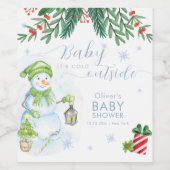 Modern Cold Outside Floral Snowman Baby Shower Weinetikett (Einzelnes Label)