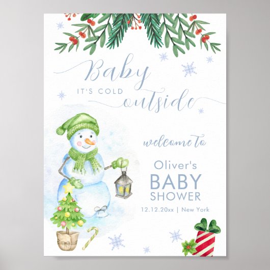 Modern Cold Outside Snowman Baby Shower Welcome Poster (Vorne)
