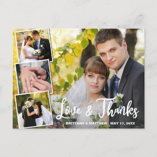 Modern Collage 4 Foto Wedding Vielen Dank Postkarte (Vorderseite)