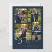 Modern Collage 5-Photo Wedding Navy Blue Save The Date (Vorderseite)
