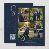 Modern Collage 5-Photo Wedding Navy Blue Save The Date (Vorne/Hinten)