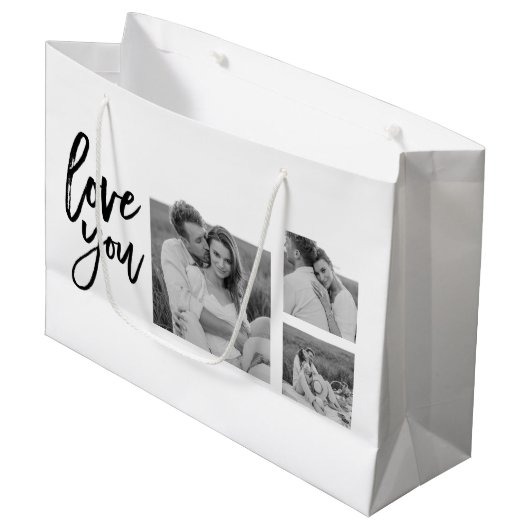Modern Collage Couple Foto & Liebe Ihr Schönheitsg Große Geschenktüte (Vorderseite Schrägansicht)