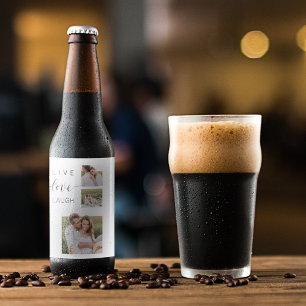 Modern Collage Couple Foto & Live Liebe Laugh Gesc Bierflaschenetikett