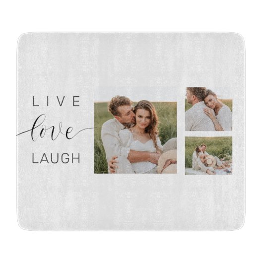 Modern Collage Couple Foto & Live Liebe Laugh Gesc Schneidebrett (Vorderseite)
