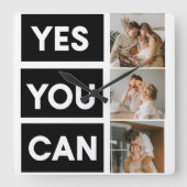 Modern Collage Family Foto & Motivation Angebot Quadratische Wanduhr (Vorderseite)