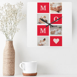 Modern Collage Foto & Best Mom Ever Gift Quadratische Wanduhr