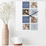 Modern Collage Foto & Blue Happy Vathers Day Gesch Quadratische Wanduhr<br><div class="desc">Modern Collage Foto & Blue Happy Vathers Day Geschenk</div>