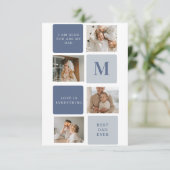Modern Collage Foto & Blue Happy Vathers Day Gift Dankeskarte (Stehend Vorderseite)