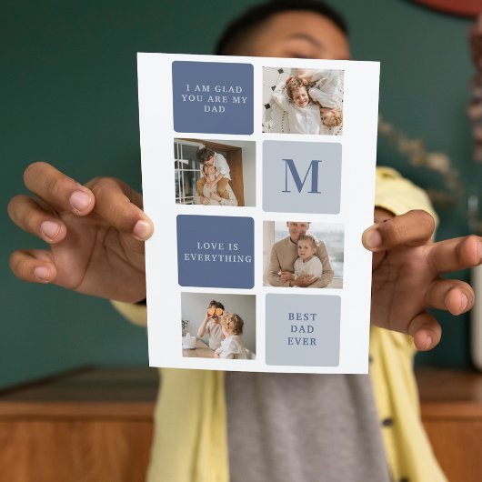 Modern Collage Foto & Blue Happy Vathers Day Gift Dankeskarte