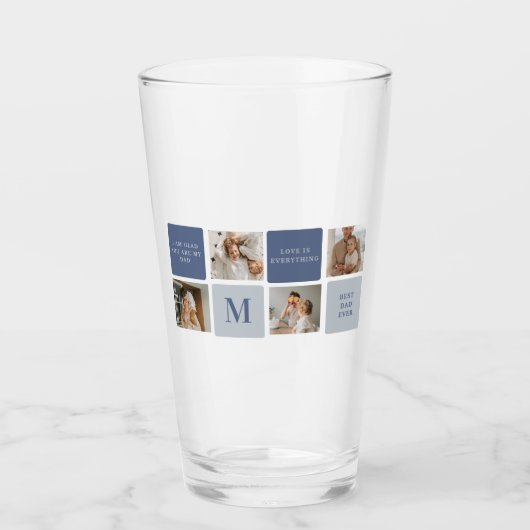 Modern Collage Foto & Blue Happy Vathers Day Gift Glas (Vorderseite)