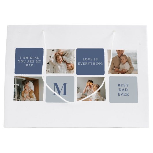 Modern Collage Foto & Blue Happy Vathers Day Gift Große Geschenktüte (Vorderseite)