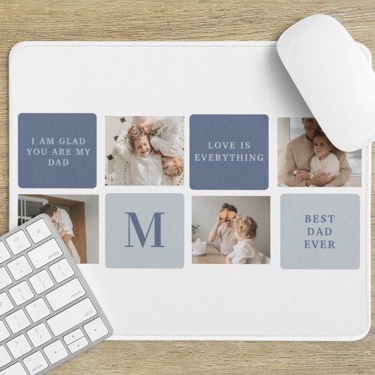 Modern Collage Foto & Blue Happy Vathers Day Gift Mousepad