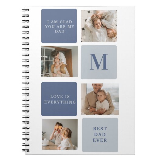 Modern Collage Foto & Blue Happy Vathers Day Gift Notizblock (Vorderseite)