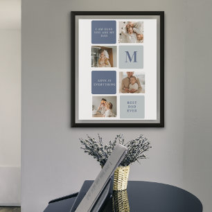Modern Collage Foto & Blue Happy Vathers Day Gift Poster