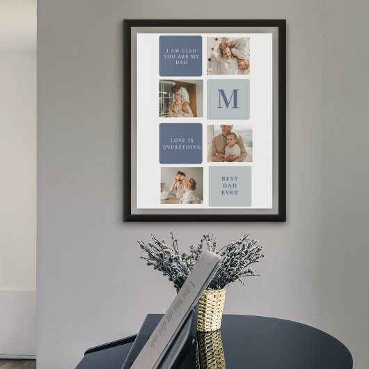 Modern Collage Foto & Blue Happy Vathers Day Gift Poster