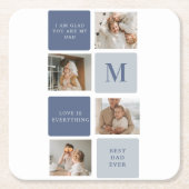 Modern Collage Foto & Blue Happy Vathers Day Gift Rechteckiger Pappuntersetzer (Vorderseite)