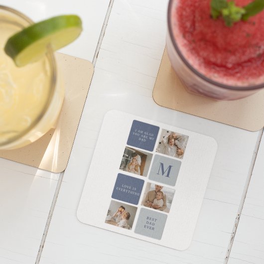 Modern Collage Foto & Blue Happy Vathers Day Gift Rechteckiger Pappuntersetzer