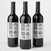 Modern Collage Foto & Blue Happy Vathers Day Gift Weinetikett (Flaschen)