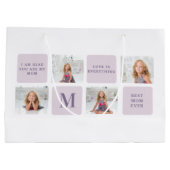 Modern Collage Foto Happy Mothers Day Lila Geschen Große Geschenktüte (Rückseite)