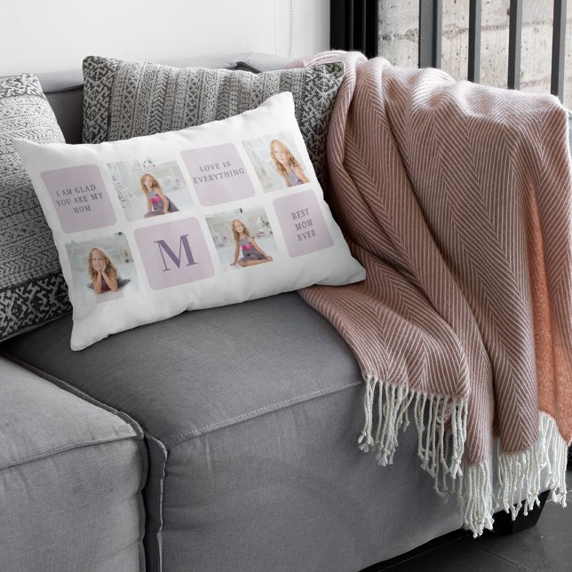 Modern Collage Foto Happy Mothers Day Lila Geschen Lendenkissen (Von Creator hochgeladen)