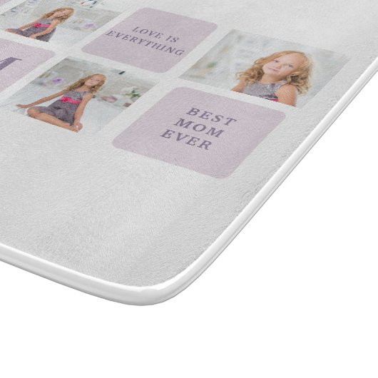 Modern Collage Foto Happy Mothers Day Lila Geschen Schneidebrett (Ecke)