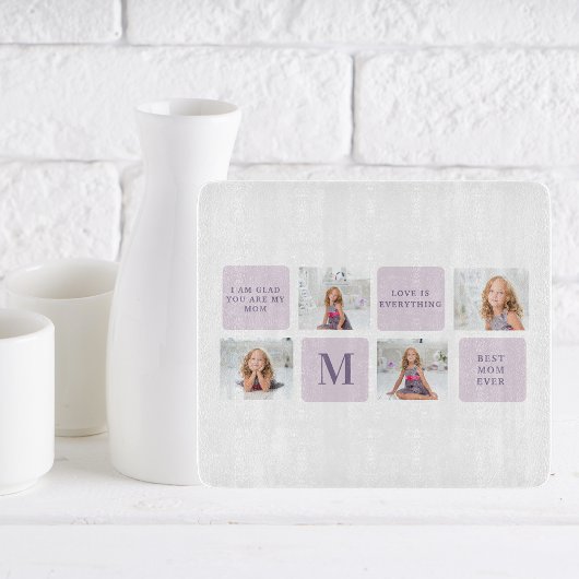 Modern Collage Foto Happy Mothers Day Lila Geschen Schneidebrett