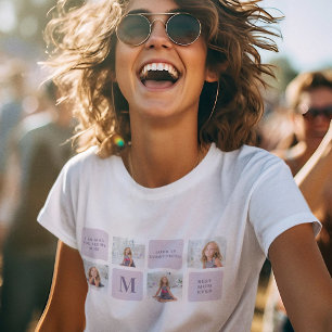 Modern Collage Foto Happy Mothers Day Lila Geschen T-Shirt
