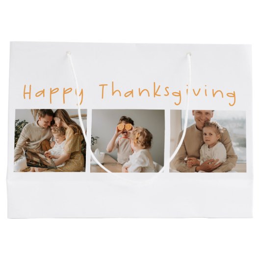 Modern Collage Foto & Happy Thanksgiving Große Geschenktüte (Rückseite)