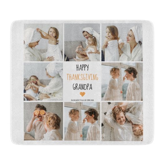 Modern Collage Foto Happy Thanksgiving Großvater Schneidebrett (Vorderseite)