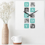 Modern Collage Foto Happy Vathers Day Gift Quadratische Wanduhr<br><div class="desc">Die Einführung des Modern Collage Foto Happy Vatertag Geschenk in einem minten Farbthema. Dieses einzigartige und personalisierte Geschenk soll die besondere Bindung zwischen einem Vater und seinen Lieben feiern.Das Modern Collage Foto Happy Father's Day Gift ist ein wunderschön gestalteter Collage Rahmen, der mit einer Auswahl Ihrer Lieblings-Fotos individuell gestaltet werden...</div>