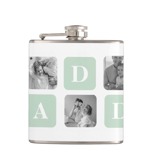 Modern Collage Foto Mint & Happy VathersDay-Gesche Flachmann (Vorderseite)