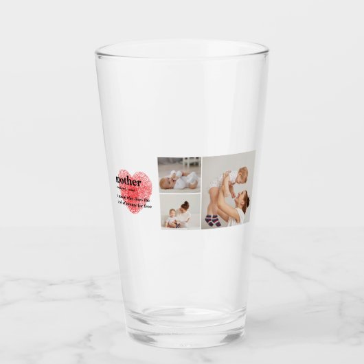 Modern Collage Foto & Red Heart Mother Gift Glas (Vorderseite)