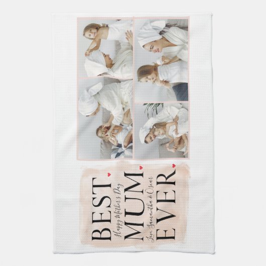 Modern Collage Foto von Pink Happy Mothers Day Geschirrtuch (Vertikal)